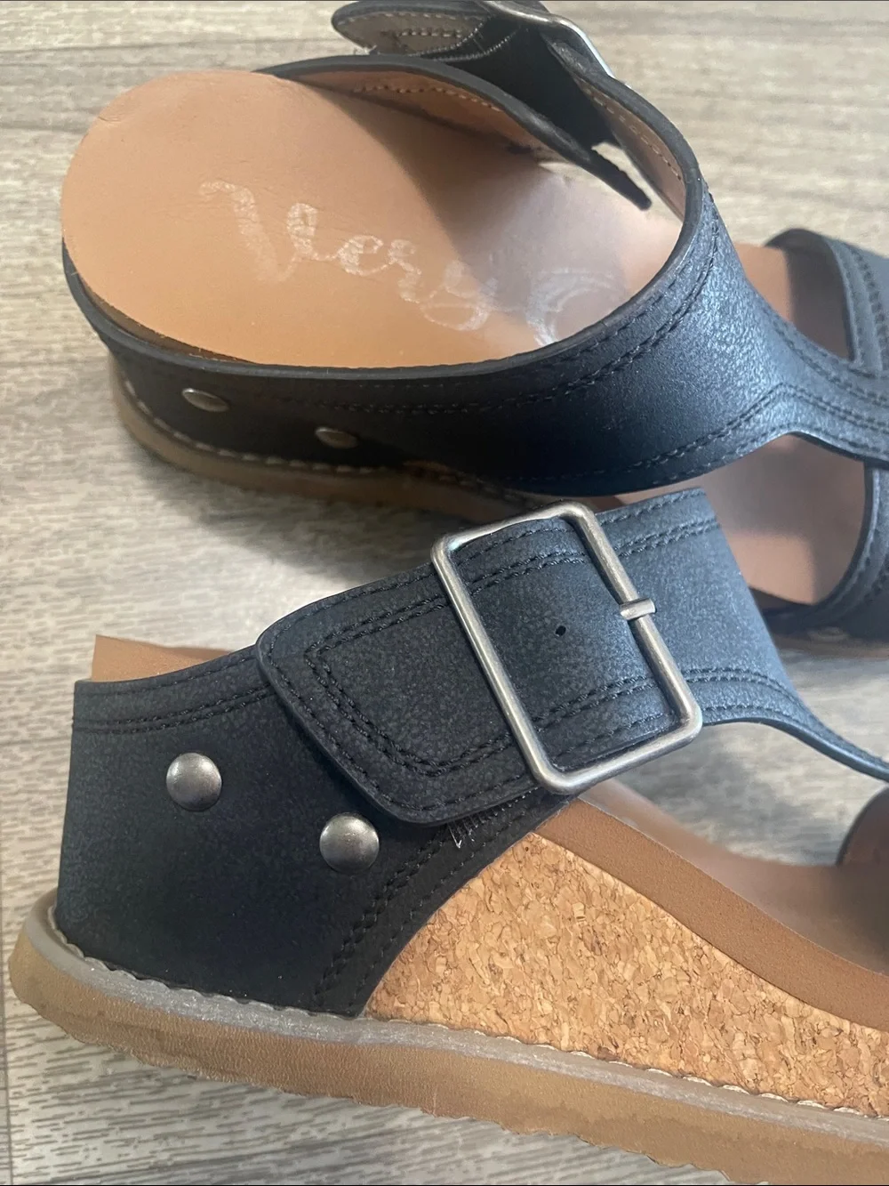 Very G Black Cork Wedge Sandals